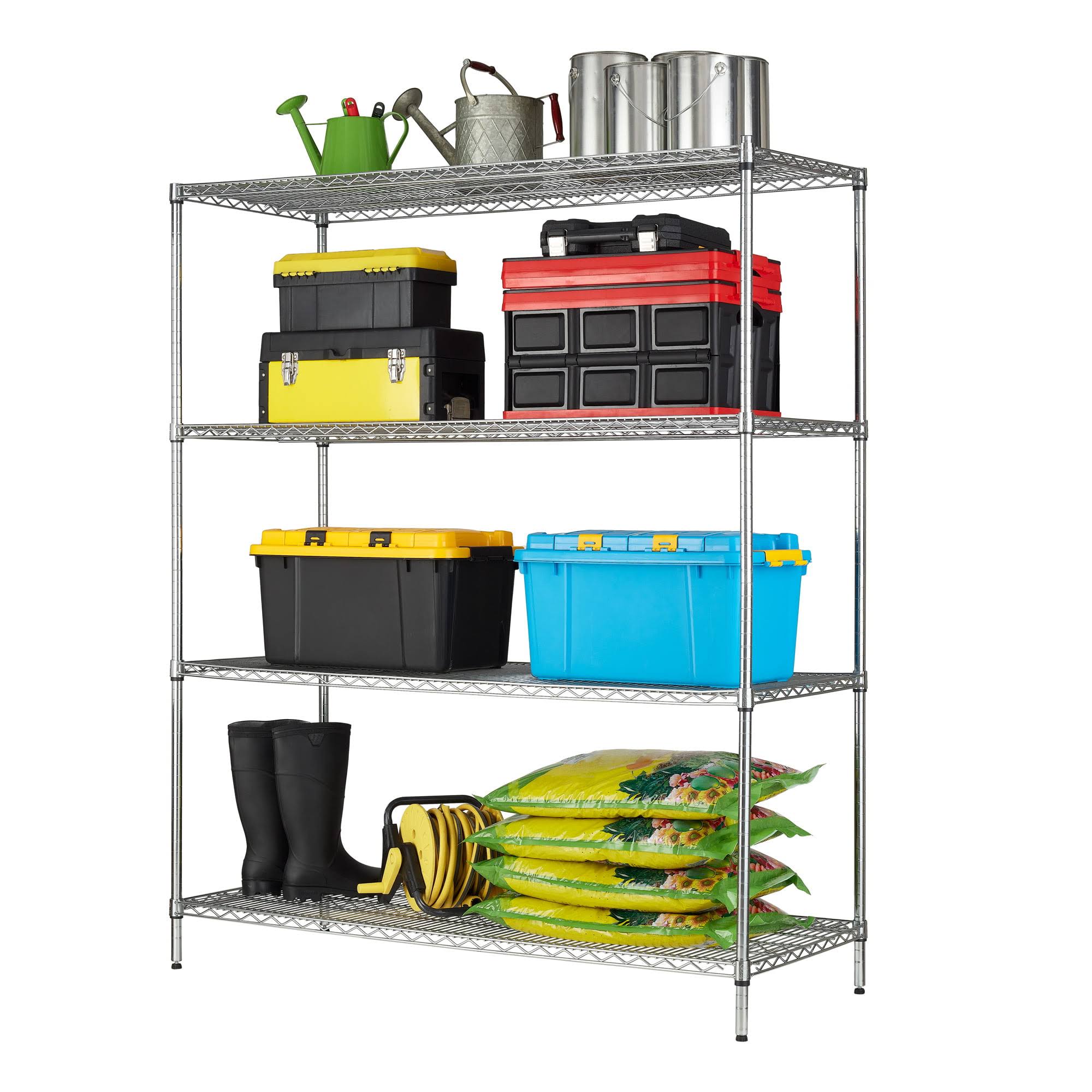 24 Dx60 Wx72 H 4 Shelf Commercial Wire Shelving Chrome Steel Each Shelf Capacity 1000 lbs