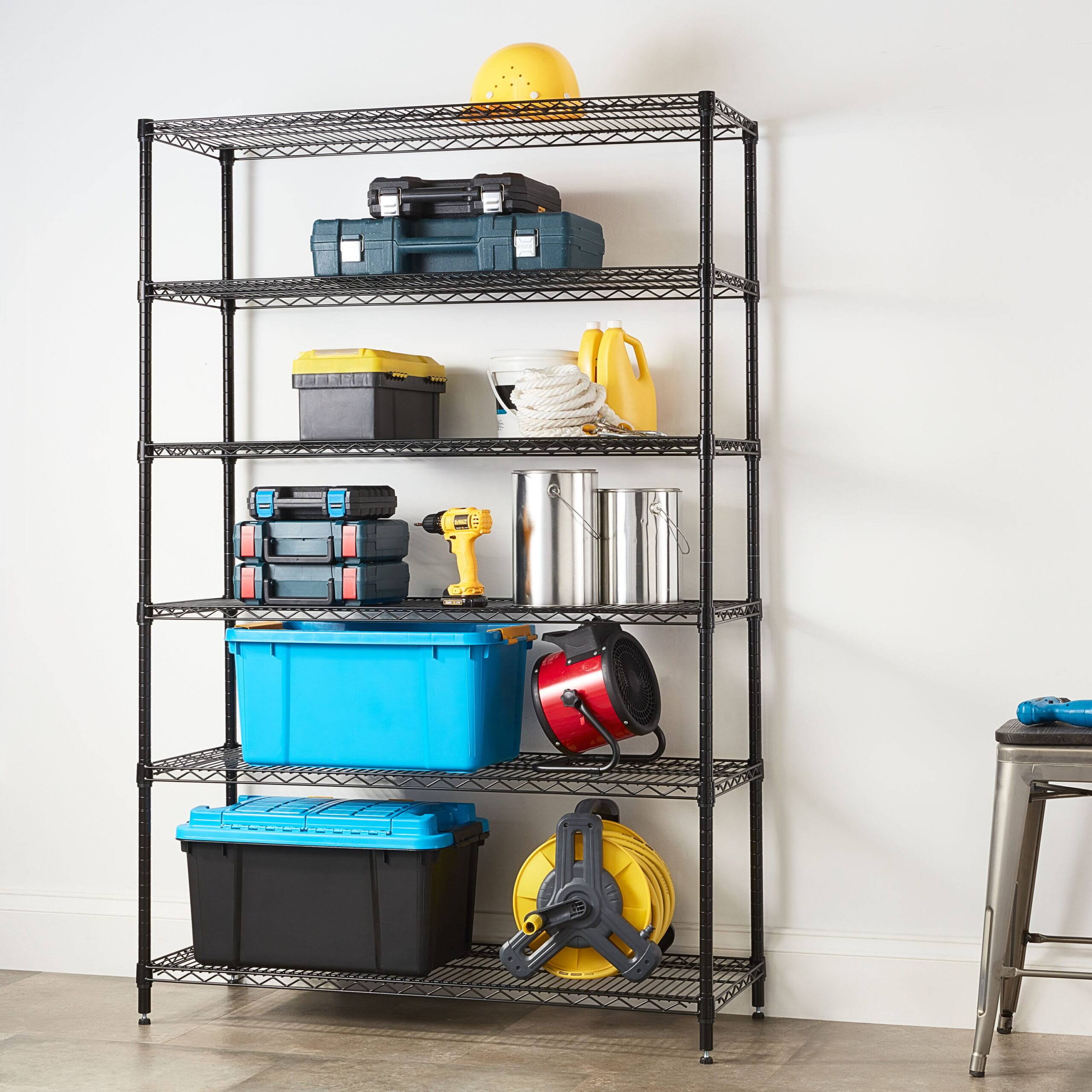 6 Tier Heavy Duty Wire Shelf Unit Black Capacity 3600 lbs
