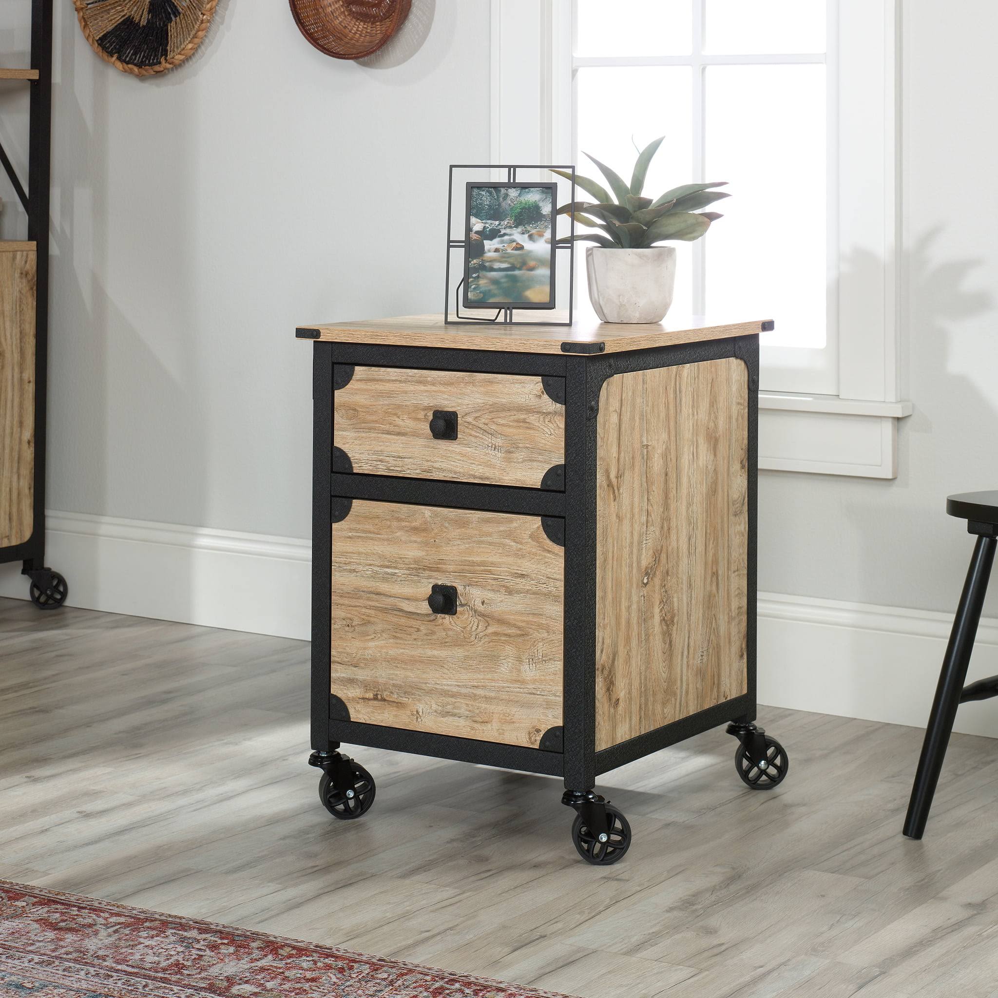 Steel River Rustic Metal   Wood Rolling Pedestal Letter-size File Cabinet, Milled Mesquite Finish