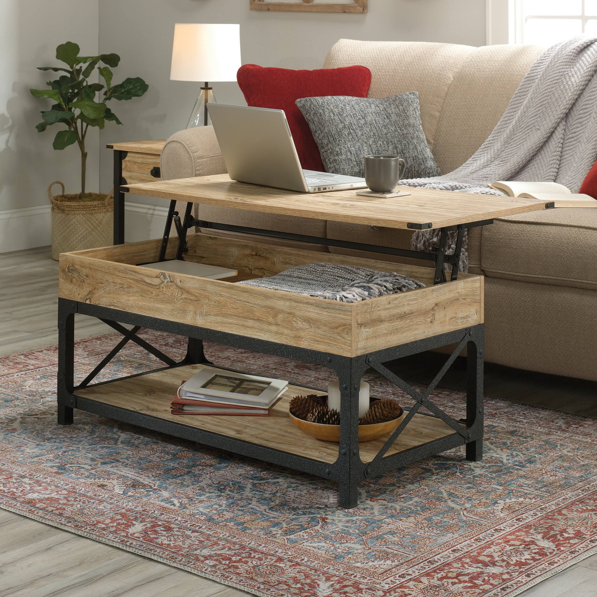 Steel River Lift Top Coffee Table with Shelf   Storage, Milled Mesquite Finish