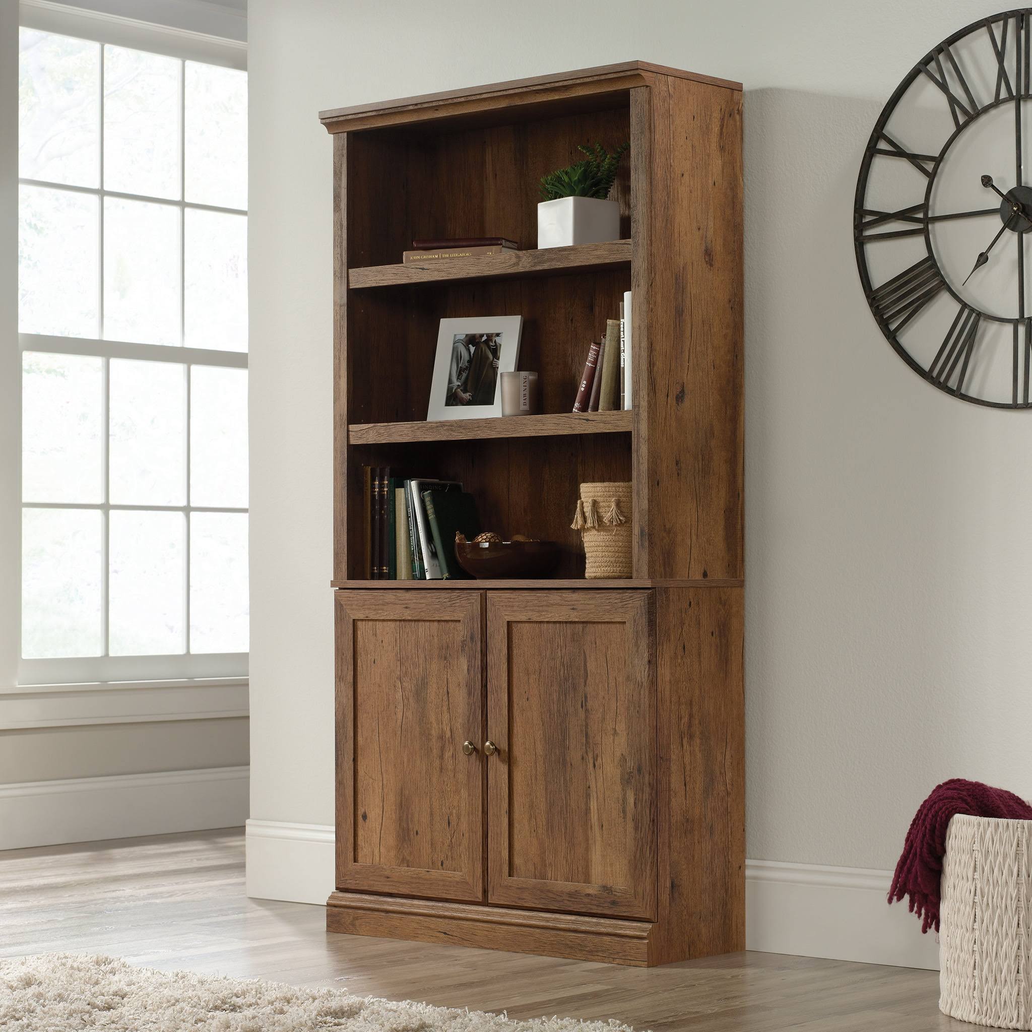 5-Shelf Bookcase with 2 Doors, Vintage Oak Finish
