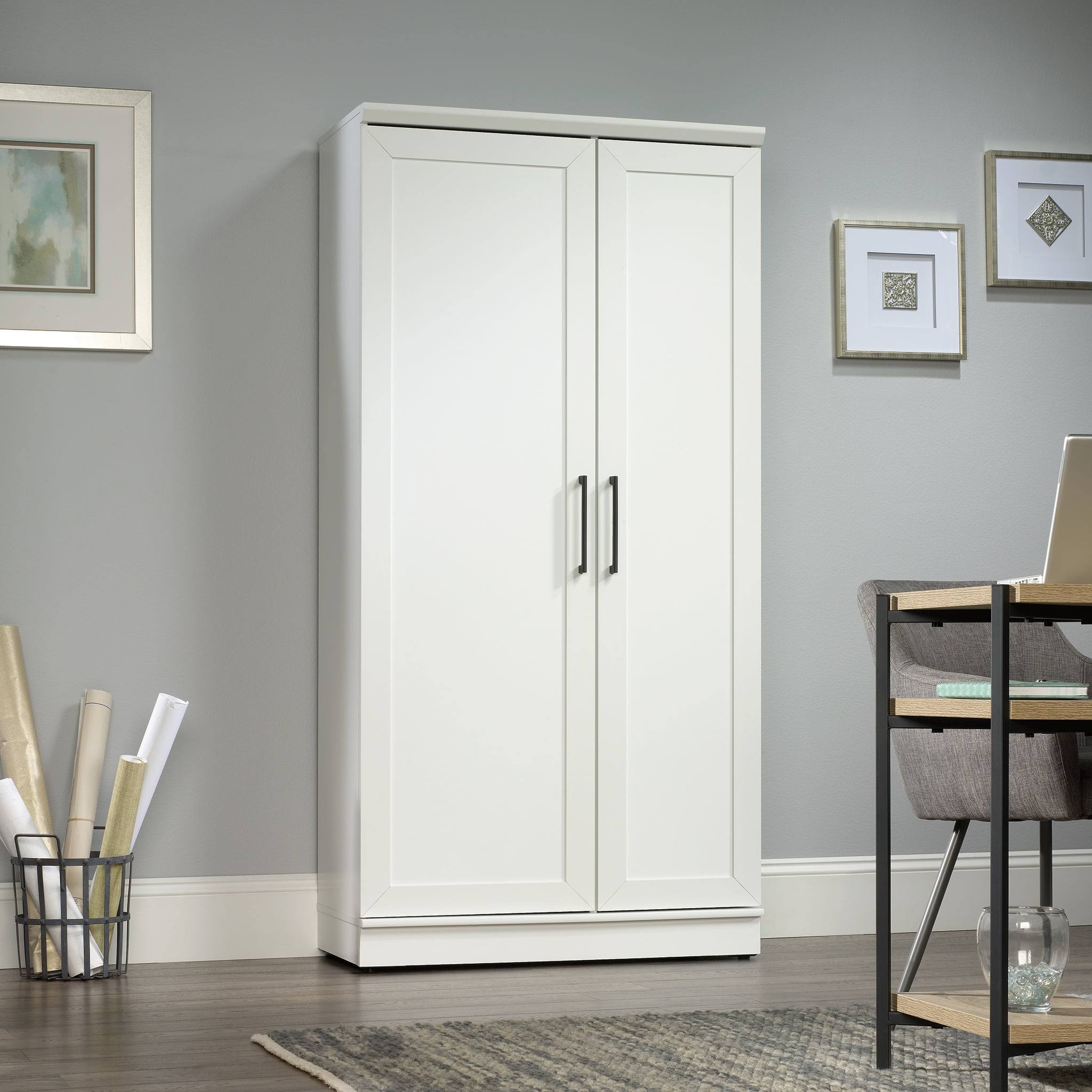 HomePlus 71  Tall 2-Door Multiple Shelf Wood Storage Cabinet, Soft White Finish