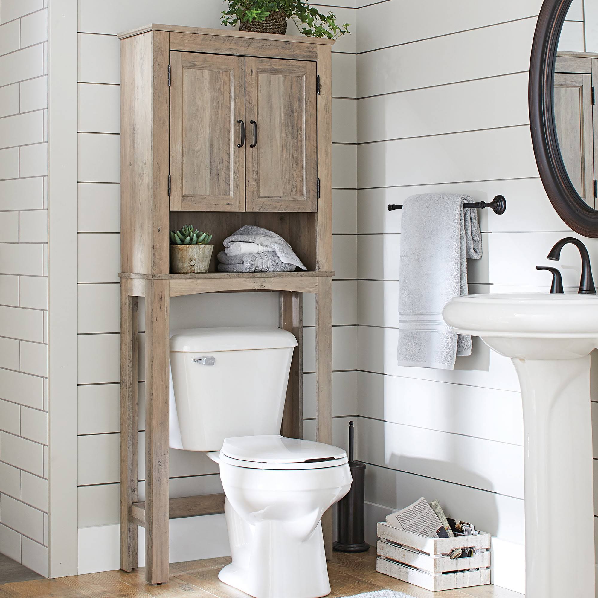 Rustic Gray 26 in. W Bathroom Space Saver,    Gardens over the Toilet Storage Cabinet
