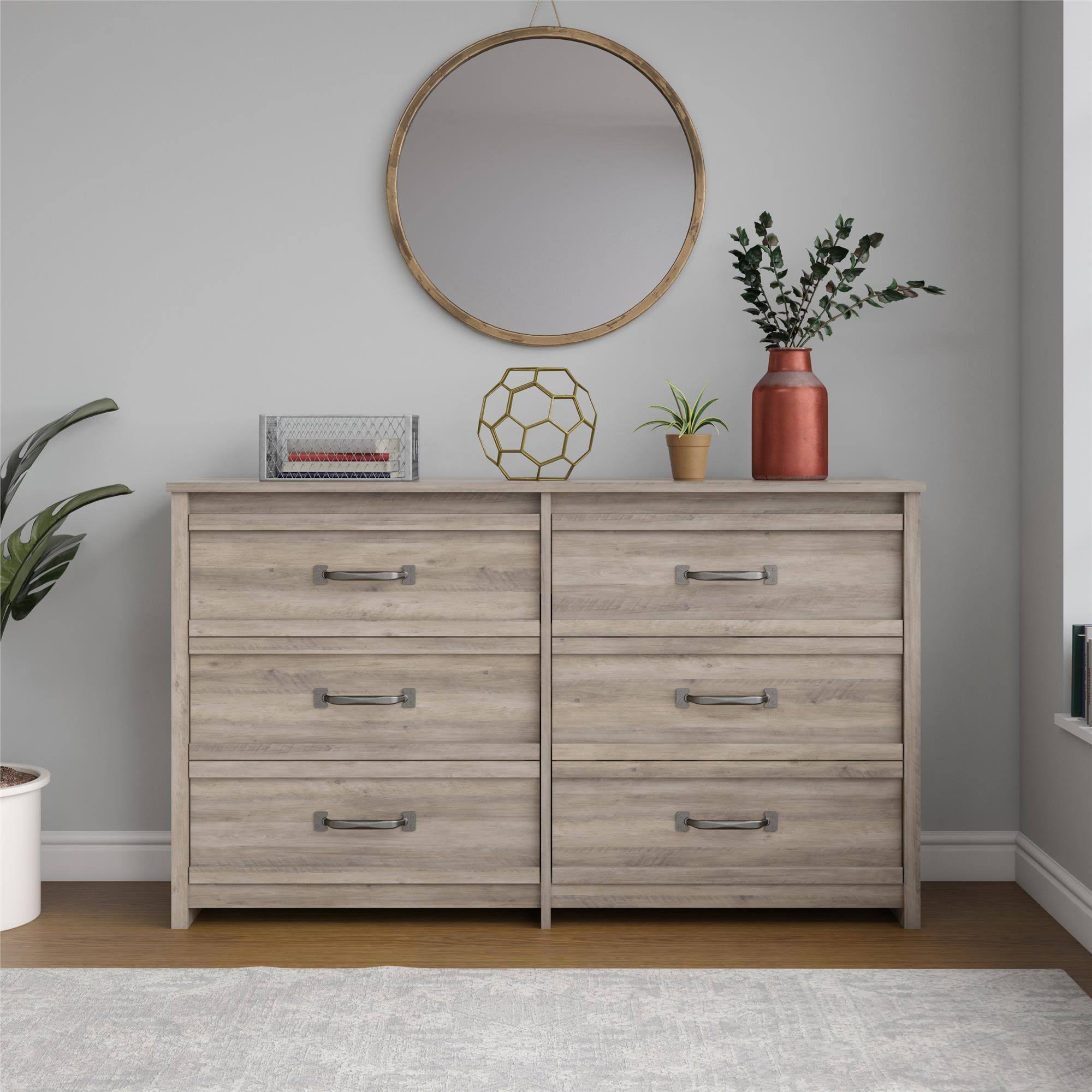 Gardens Rustic Ranch 6 Drawer Dresser, Gray Oak