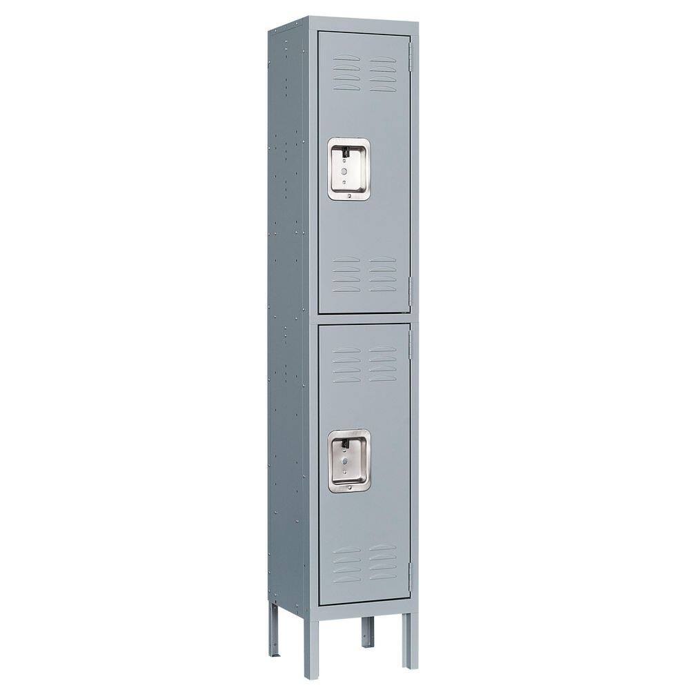 Mlezan DBDG2022101G Metal Locker 2 Tier 12 in. D x 12 in. W x 66 in. H in Gray Lockable 2 Doors Storage Locker for School Changing Room Gym