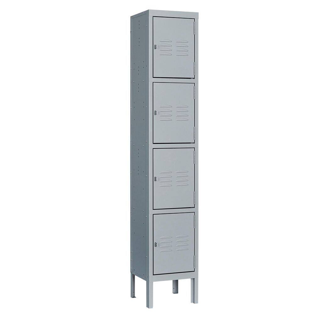 Mlezan DBDG2022103G 4-Tier Metal Locker 4 Doors Storage Shelves Locker 12 in. D x 12 in. W x 66 in. H in Gray for Employees Workers Students