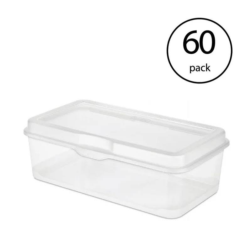 Plastic FlipTop Latching Storage Box Container, Clear, 60 Pack