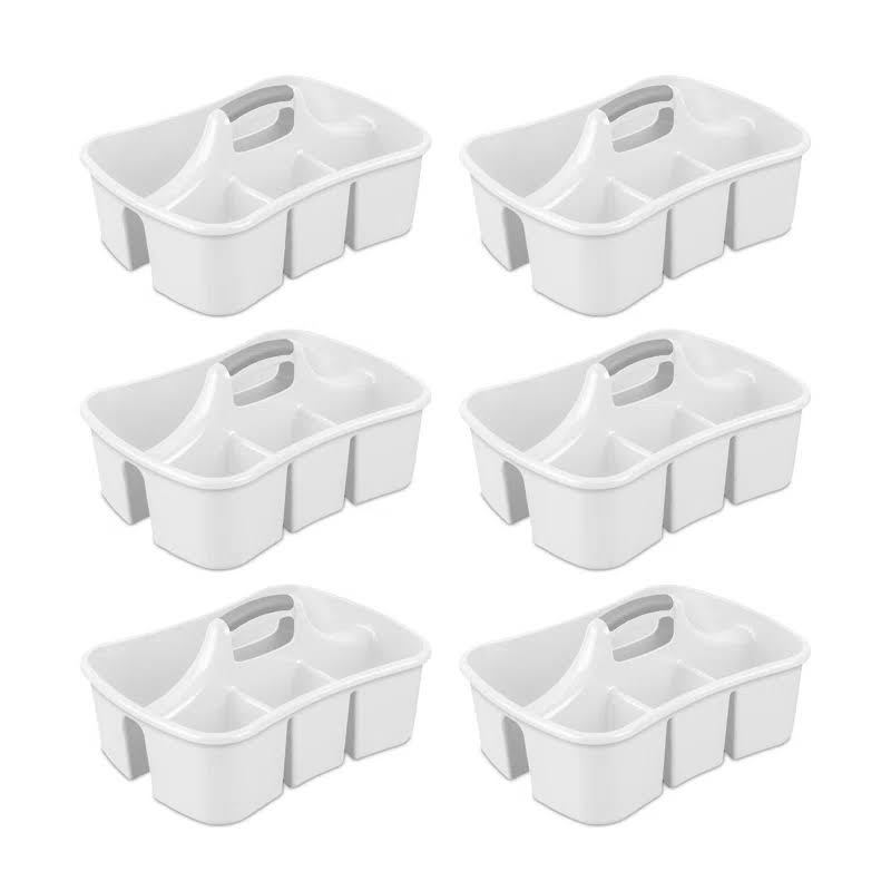 Divided Storage Ultra Caddy with 4 Compartments and Handles in White (6-Pack)