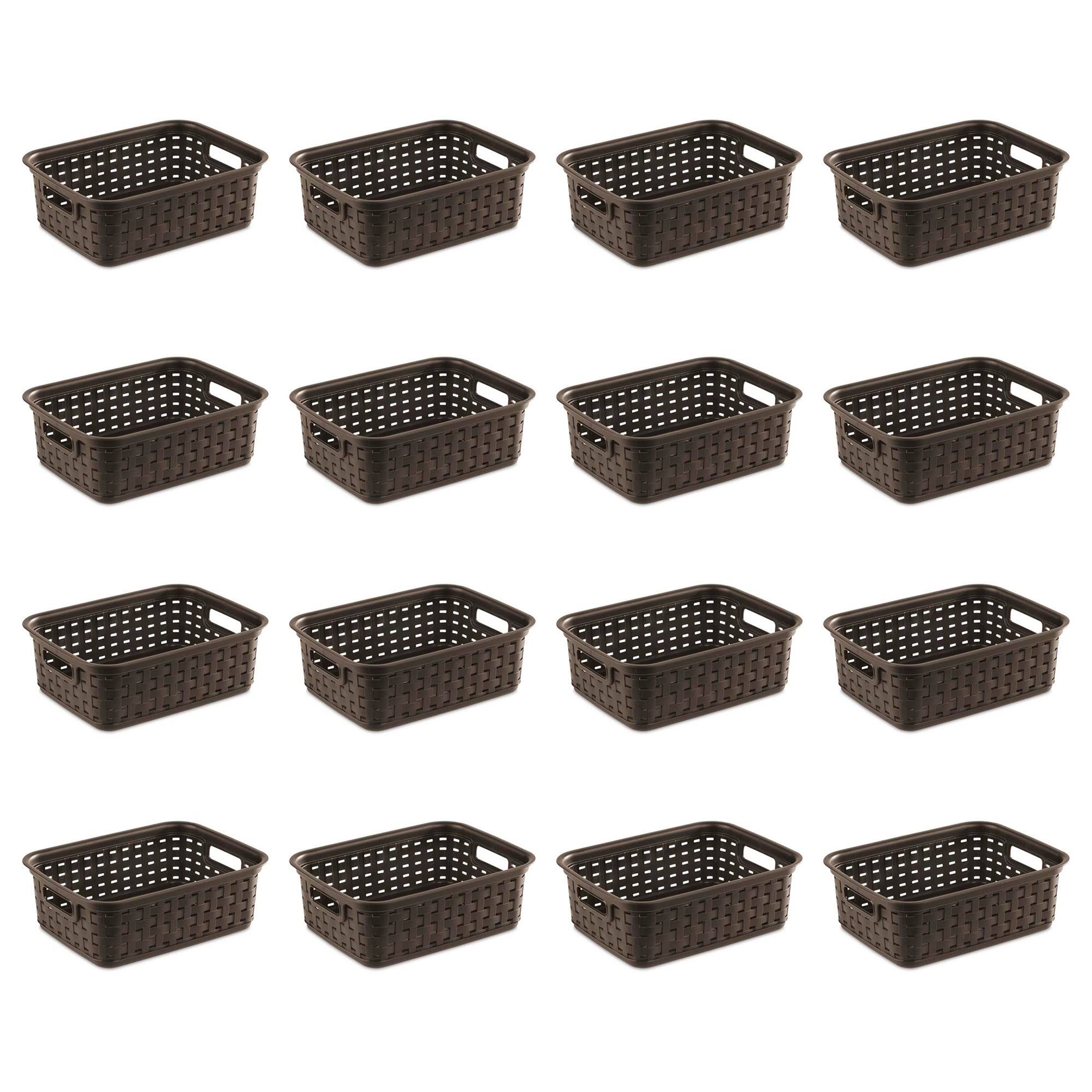Small 11 Inch Long Weave Storage Basket Organizer, Espresso (16 Pack)