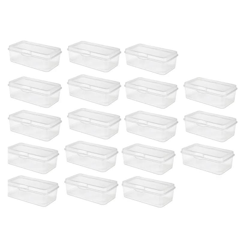 Plastic FlipTop Latching Storage Box Container, Clear, 18 Pack