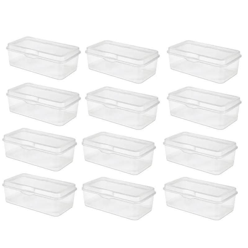 Plastic FlipTop Latching Storage Box Container, Clear, 12 Pack