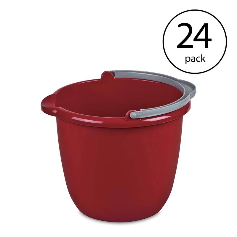 Large 10 Quart Easy Pour Spout Pail with Handle, Red (24 Pack)