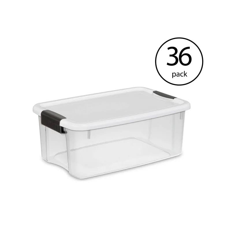 18 Quart Clear Plastic Storage Bin with White Latch Lid, 36 Pack