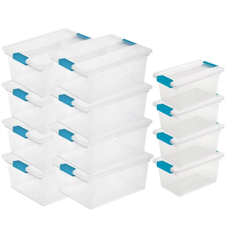16 qt. Plastic Deep Clip Storage Box Container in Clear, 8 Pack and Medium Clip Box in Clear, 4 Pack
