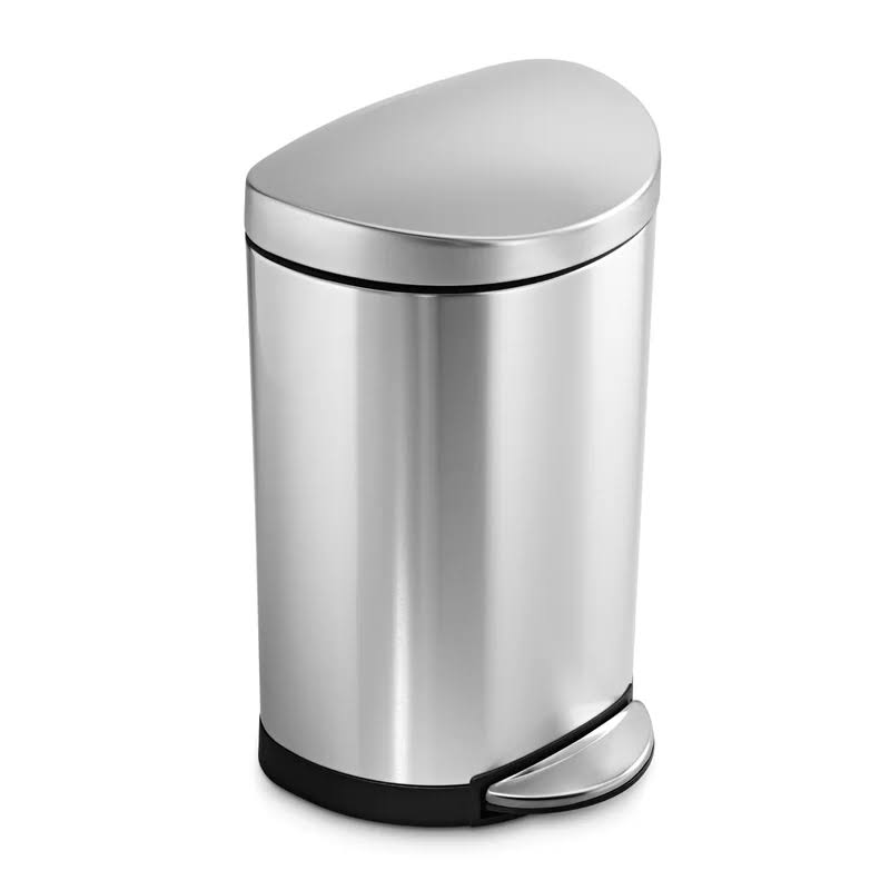 10 Liter / 2.6 Gallon Small Semi-Round Bathroom Step Trash Can, Brushed Stainless Steel,10.6 x 11.2 x 17.5 inches