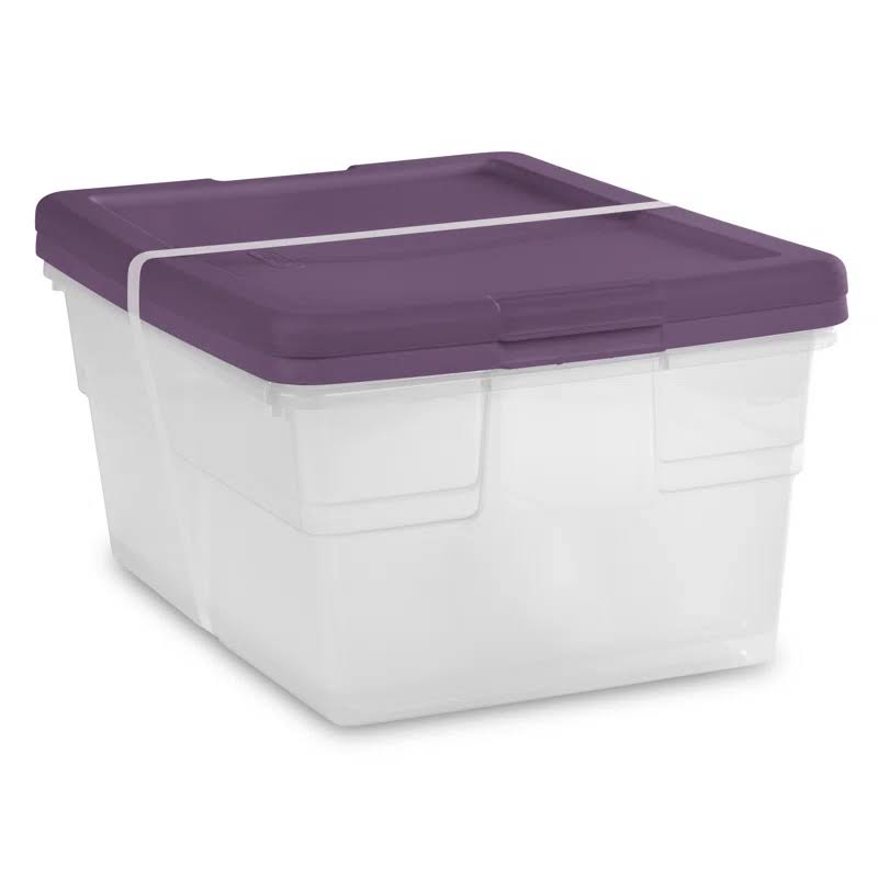 Stackable 16 Quart Clear Home Storage Box with Handles and Purple Lid for Efficient Household Storage and Organization, (24 Pack)