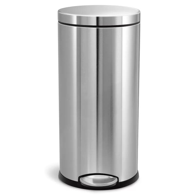 30 Liter / 8 Gallon Round Step Trash Can, Brushed Stainless Steel,15.1 x 12.4 x 25.6 inches