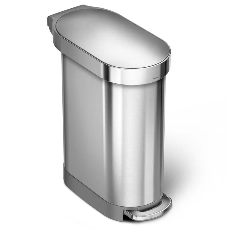 45 Liter / 12 Gallon Slim Hands-Free Kitchen Step Trash Can with Liner Rim, Brushed Stainless Steel