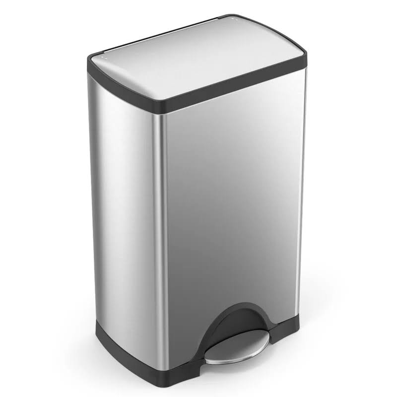 38 Liter / 10 Gallon Rectangular Kitchen Step Trash Can, Brushed Stainless Steel
