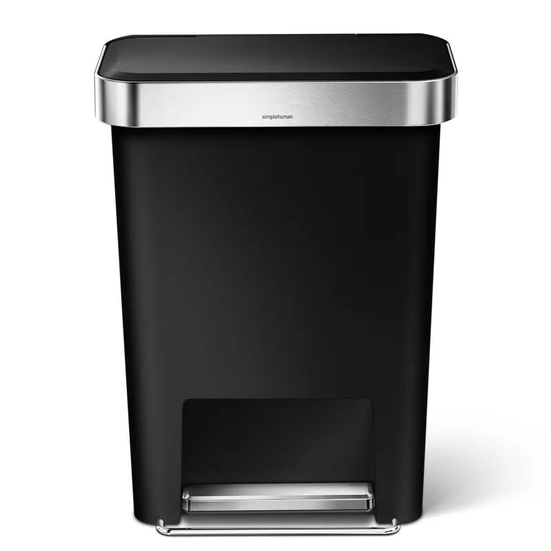 45 Liter / 12 Gallon Rectangular Kitchen Step Trash Can with Soft-Close Lid, Black Plastic