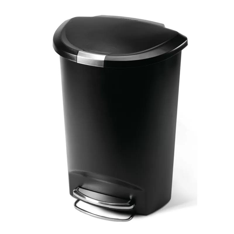 50-Liter Semi-Round Black Plastic Step-On Trash Can