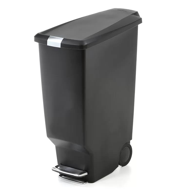 40 Liter / 10.6 Gallon Slim Kitchen Step Trash Can With Secure Slide Lock, Black Plastic