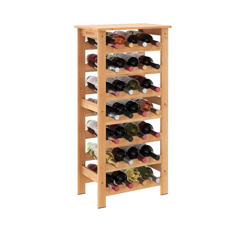 28-Bottle Bamboo Wine Rack Free-Standing Shelving Unit