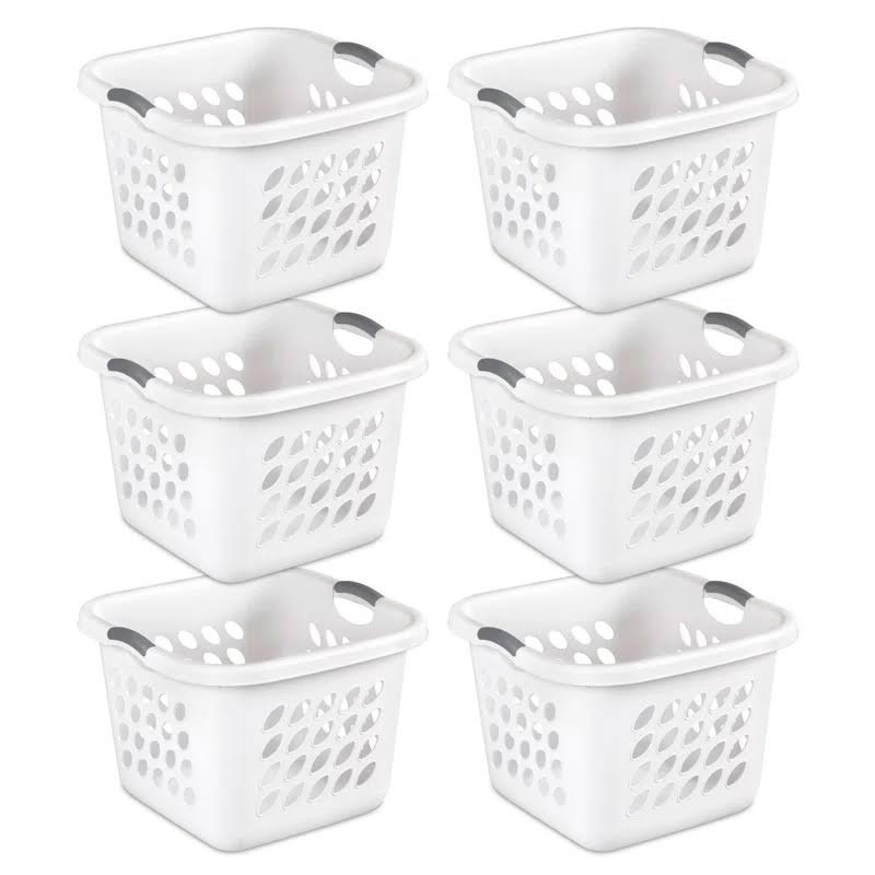 12178006 1.5 Bushel/53 Liter Ultra Square Laundry Basket, White Basket w/ Titanium Inserts, Pack of 6