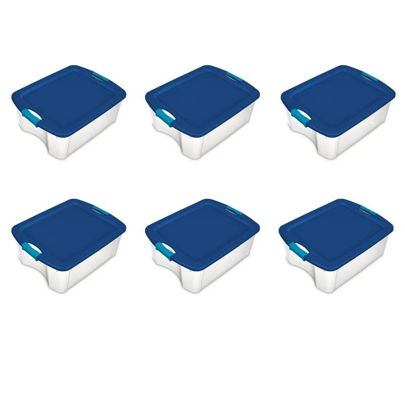 14449606 12 Gallon/45 Liter Latch and Carry, True Blue Lid   Clear Base with Blue Aquarium Latches, 6-Pack