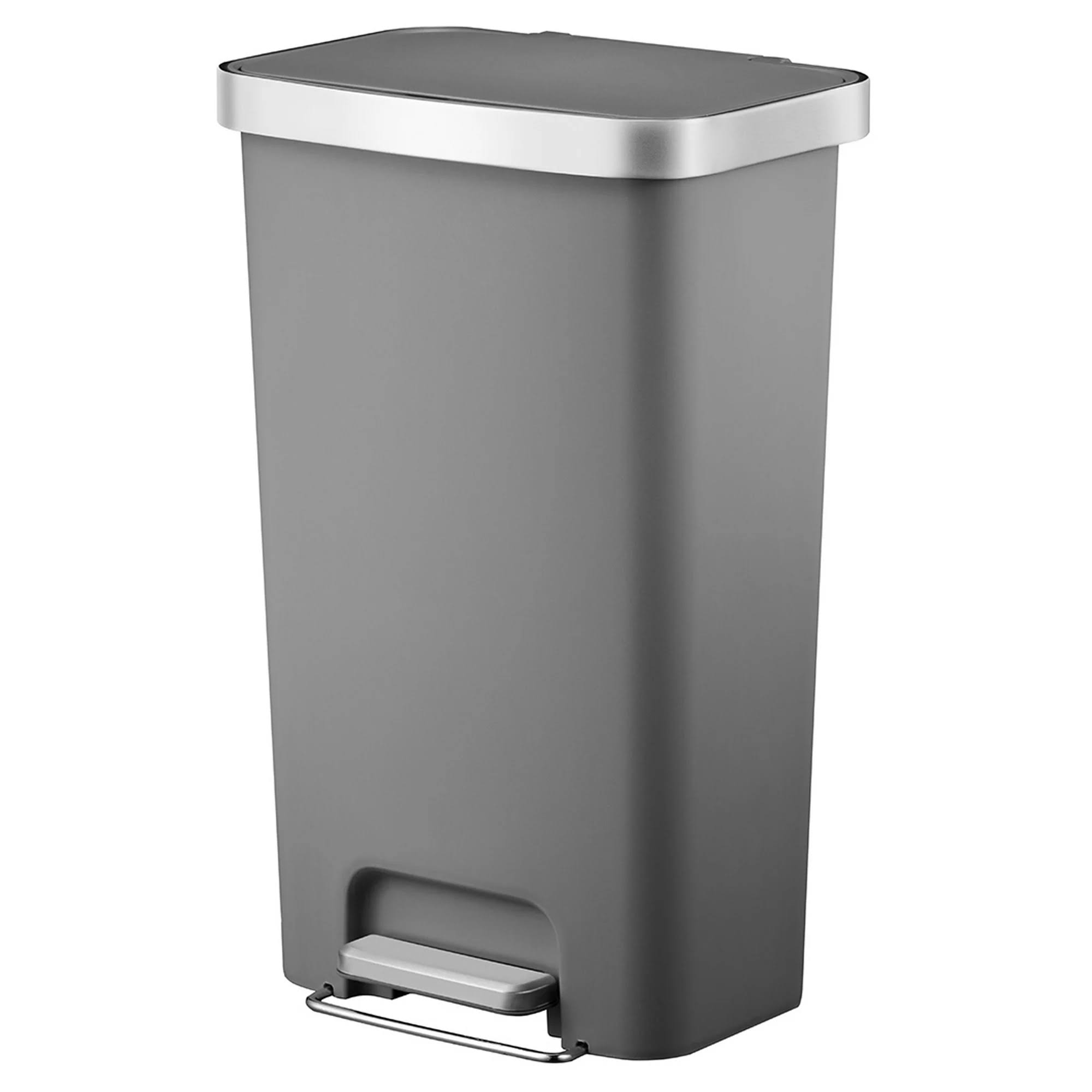 Gardens 11.9 Gallon Trash Can, Plastic Step On Kitchen Trash Can, Gray