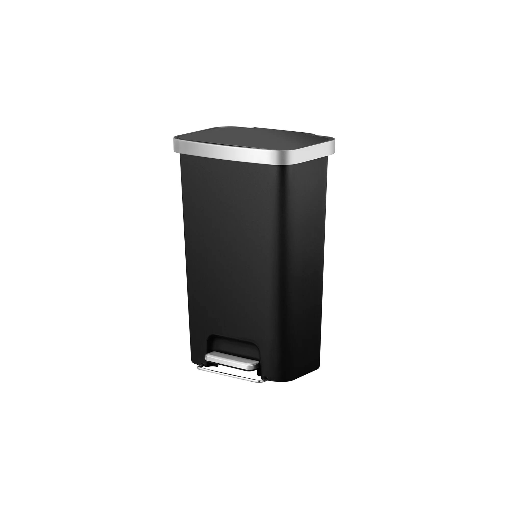 Gardens 11.9 Gallon Trash Can, Plastic Step On Kitchen Trash Can, Black