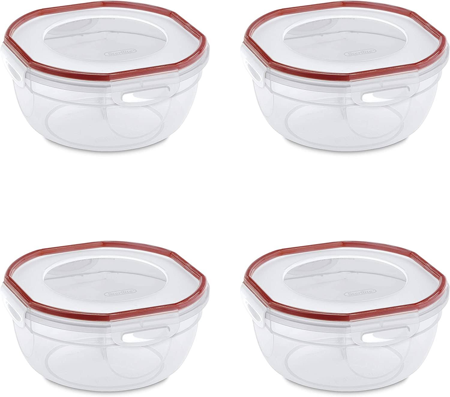 Ultra-Seal 2.5 Quart Bowl, Clear Lid   Base with Rocket Red Gasket, 4-Pack