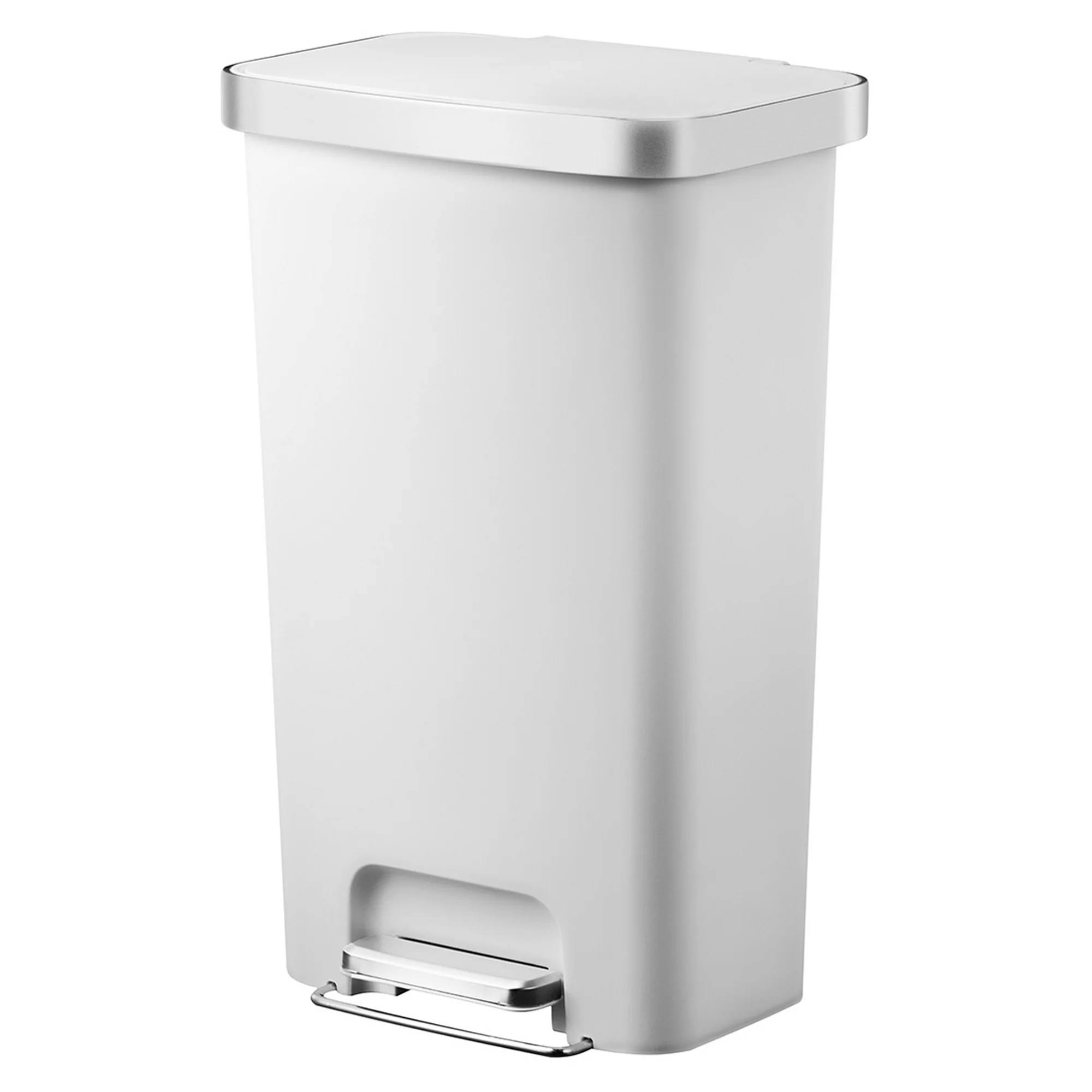 Gardens 11.9 Gallon Trash Can, Plastic Step On Kitchen Trash Can, White