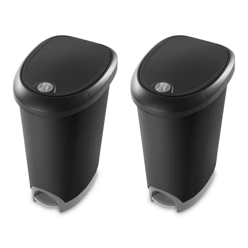 10739002 12.6 Gallon/48 Liter Locking StepOn Wastebasket, Black Lid   Base w/ Titanium Pedal   Lock, 2-Pack