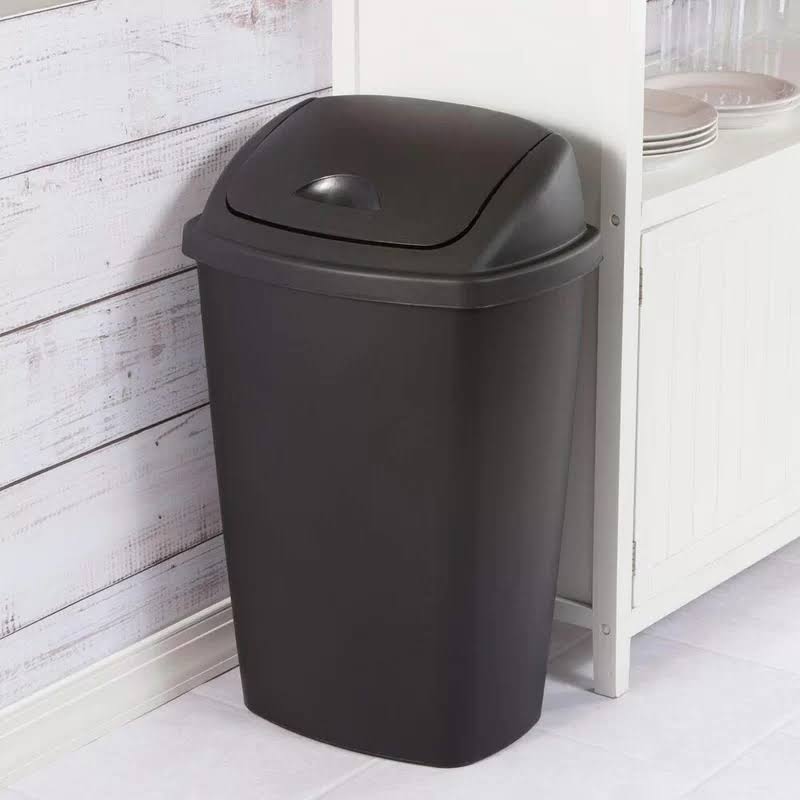 10889004 13.2 Gallon Plastic Home/Office Kitchen Bathroom Basement Garage SwingTop Waste Basket Trash Can or Recycling Bin, Black