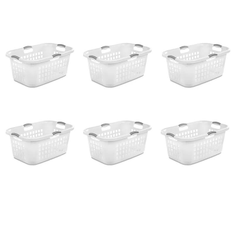 12168006 2 Bushel 71L Ultra Laundry Basket, White w/Titanium handles, 6 pack