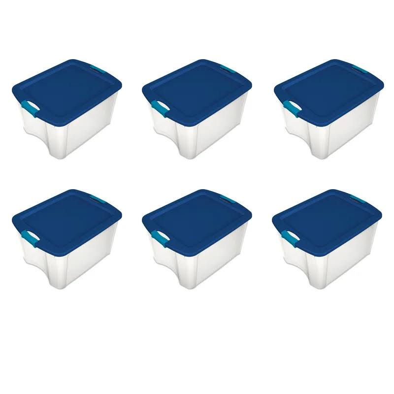 14469606 18 Gallon/68 Liter Latch and Carry, True Blue Lid and Clear Base with Blue Aquarium Latches, (6 Count) Pack of 1