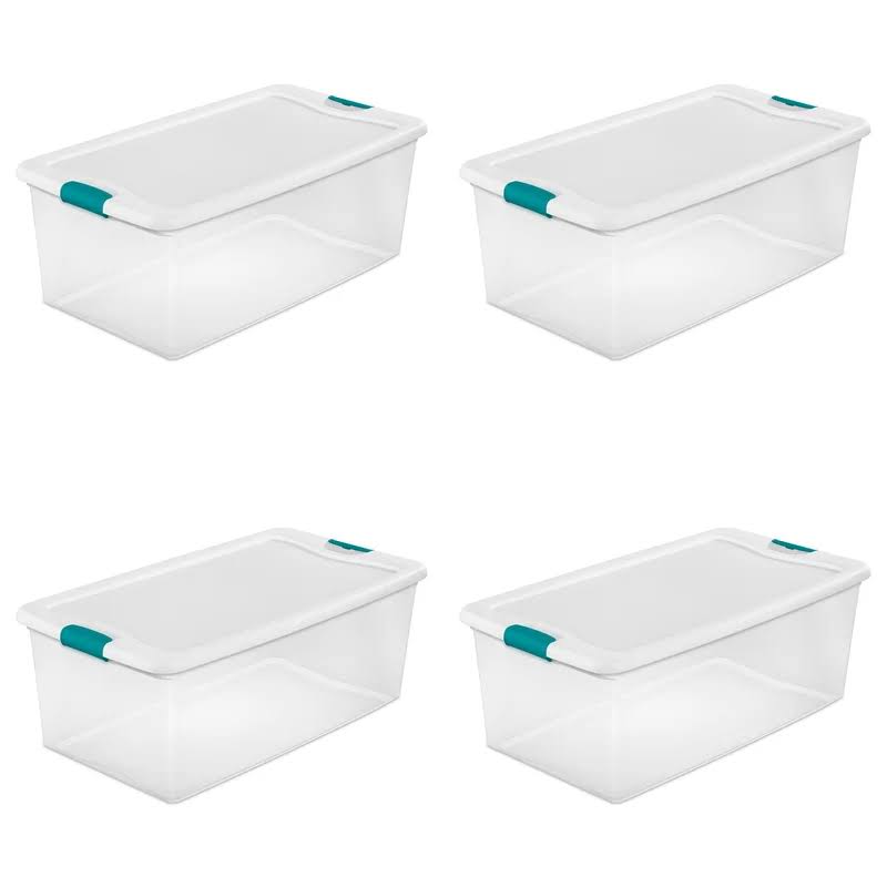 14998004 106 Quart White/Clear Plastic Storage Box With Blue Aquarium Latches 4