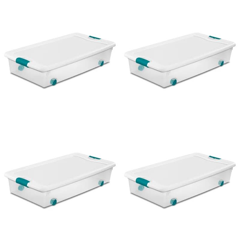 56 Qt./53 L Wheeled Latching Box Clears, Quart, White, 4 Piece