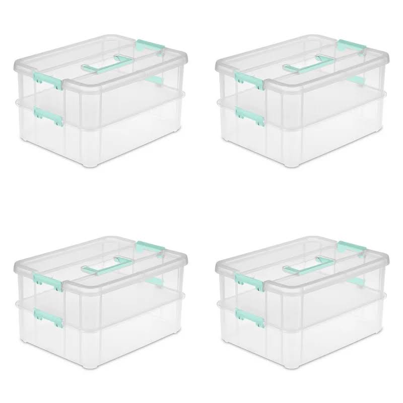 Convenient Home 2-Tiered Layer Stack Carry Storage Box, Clear (4 Pack)