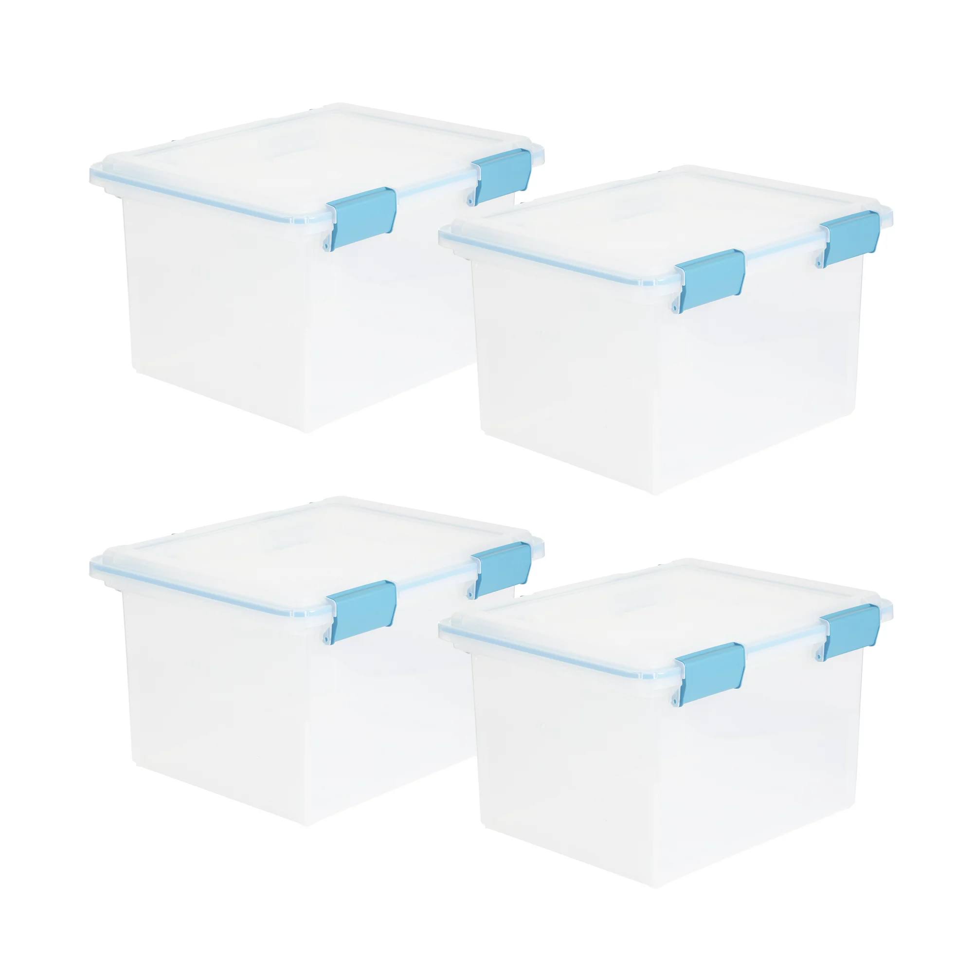 32 Quart Clear Plastic Stacking Storage Container with Gasket Lid (4 Pack)