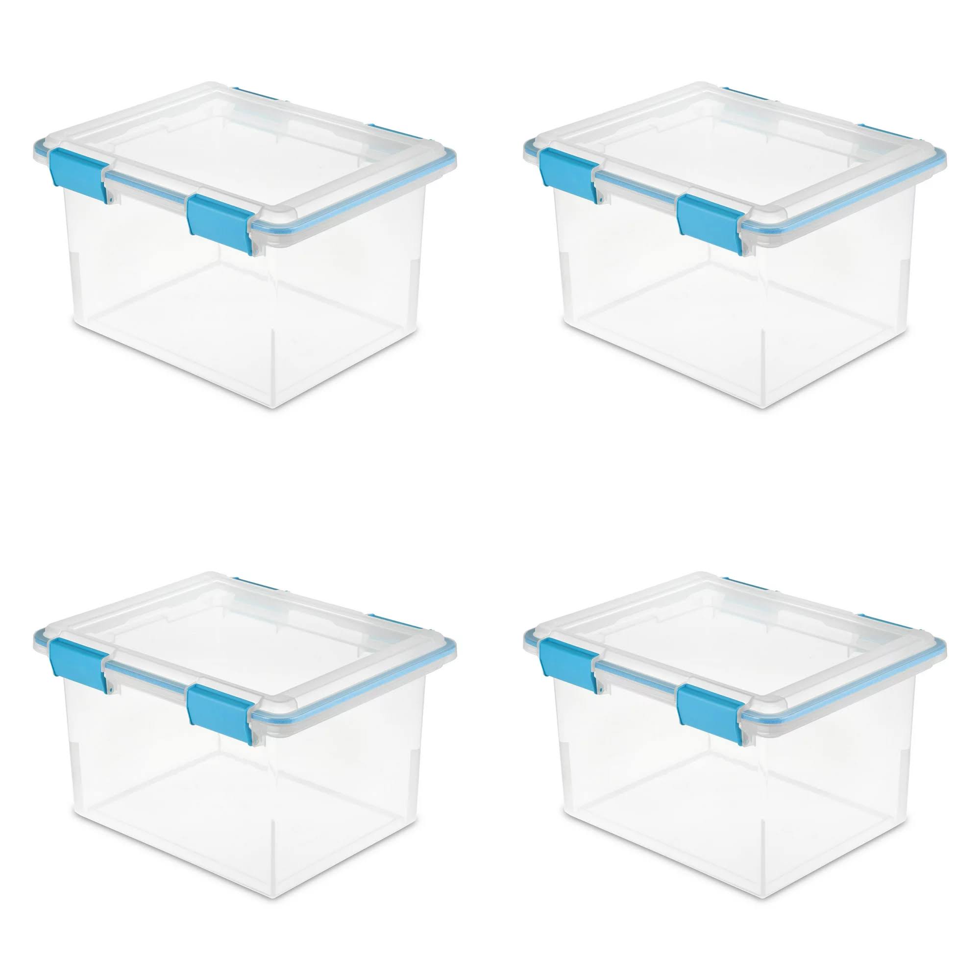 32 Qt Gasket Box Clear Base and Lid Blue Aquarium Set of 4