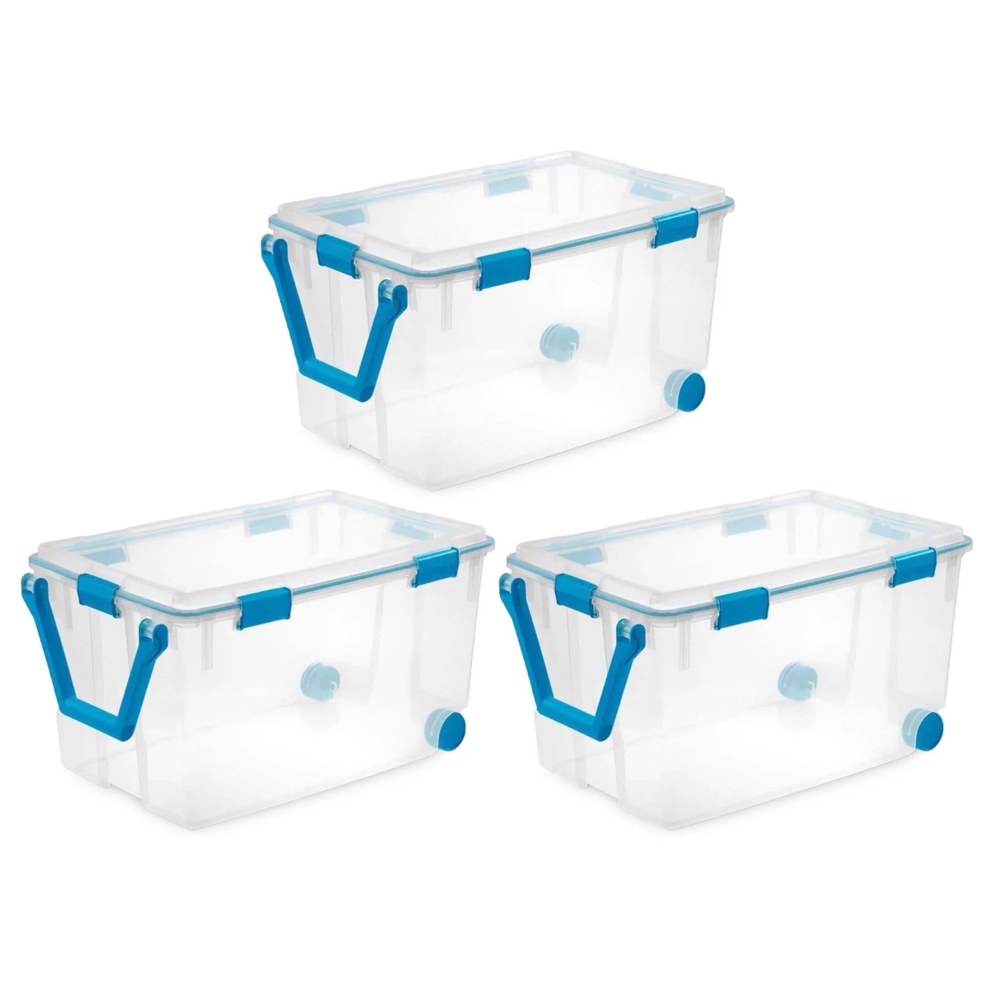 120-Qt Clear Plastic Wheeled Storage Bin w/Gasket Latch Lid, 3 Pack
