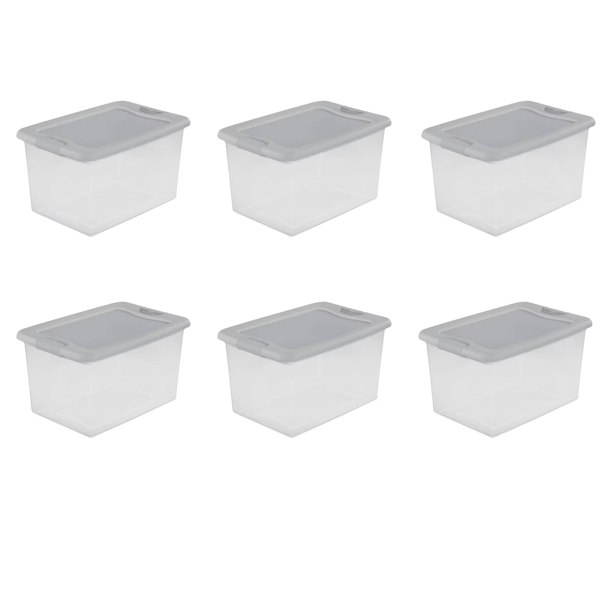 64 Qt. Latching Box Plastic, Silver Tint, Set of 6