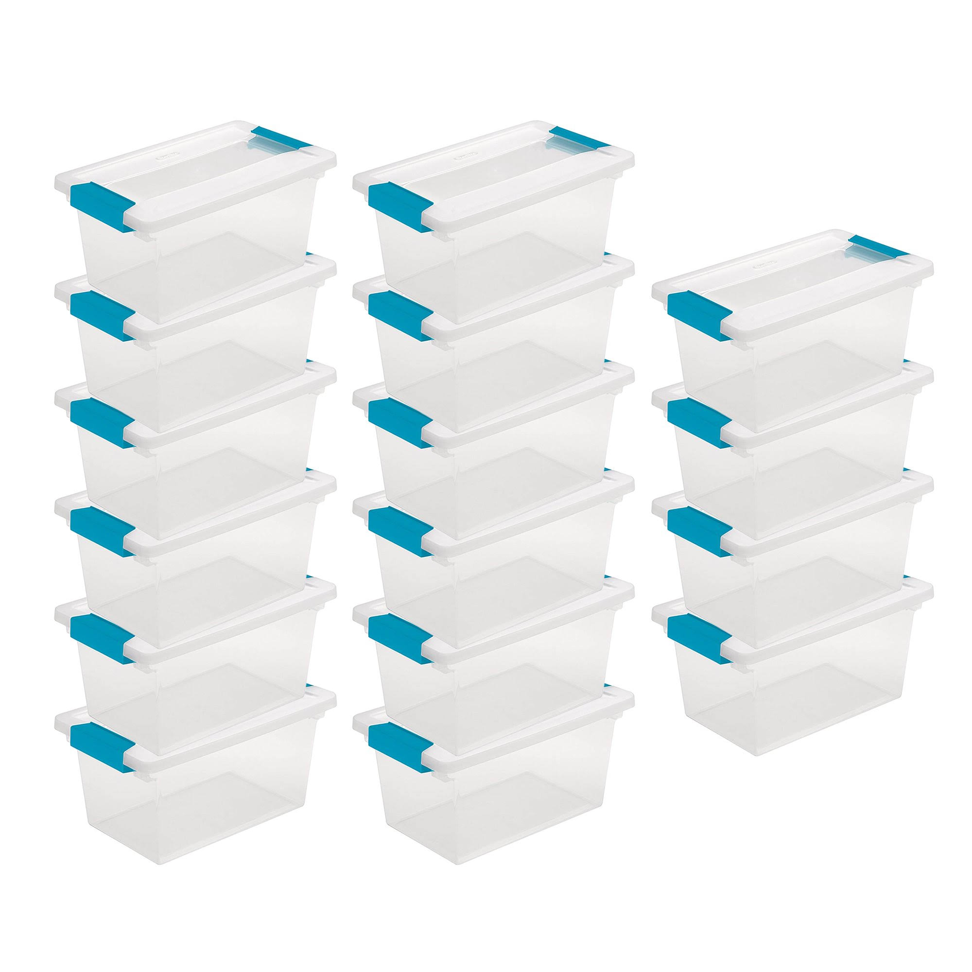 Plastic Clip Storage Box Container with Latching Lid, 16 Pack