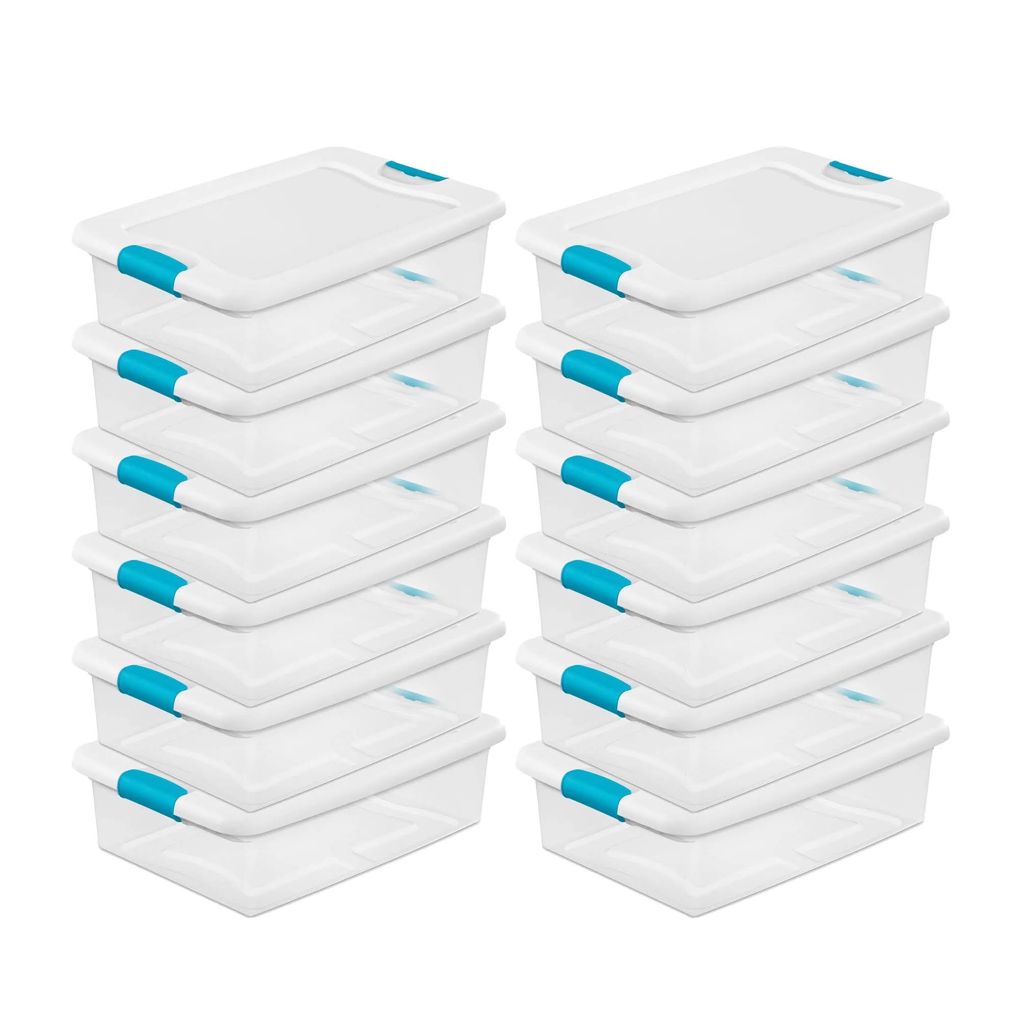 32 Qt Plastic Clear Stackable Latching Storage Box Container (12 Pack)