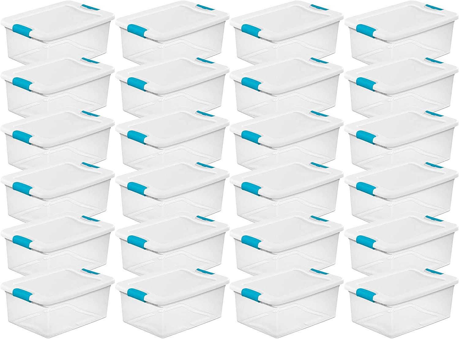 Plastic 15 Quart Storage Box Container with Latching Lid, 24 Pack
