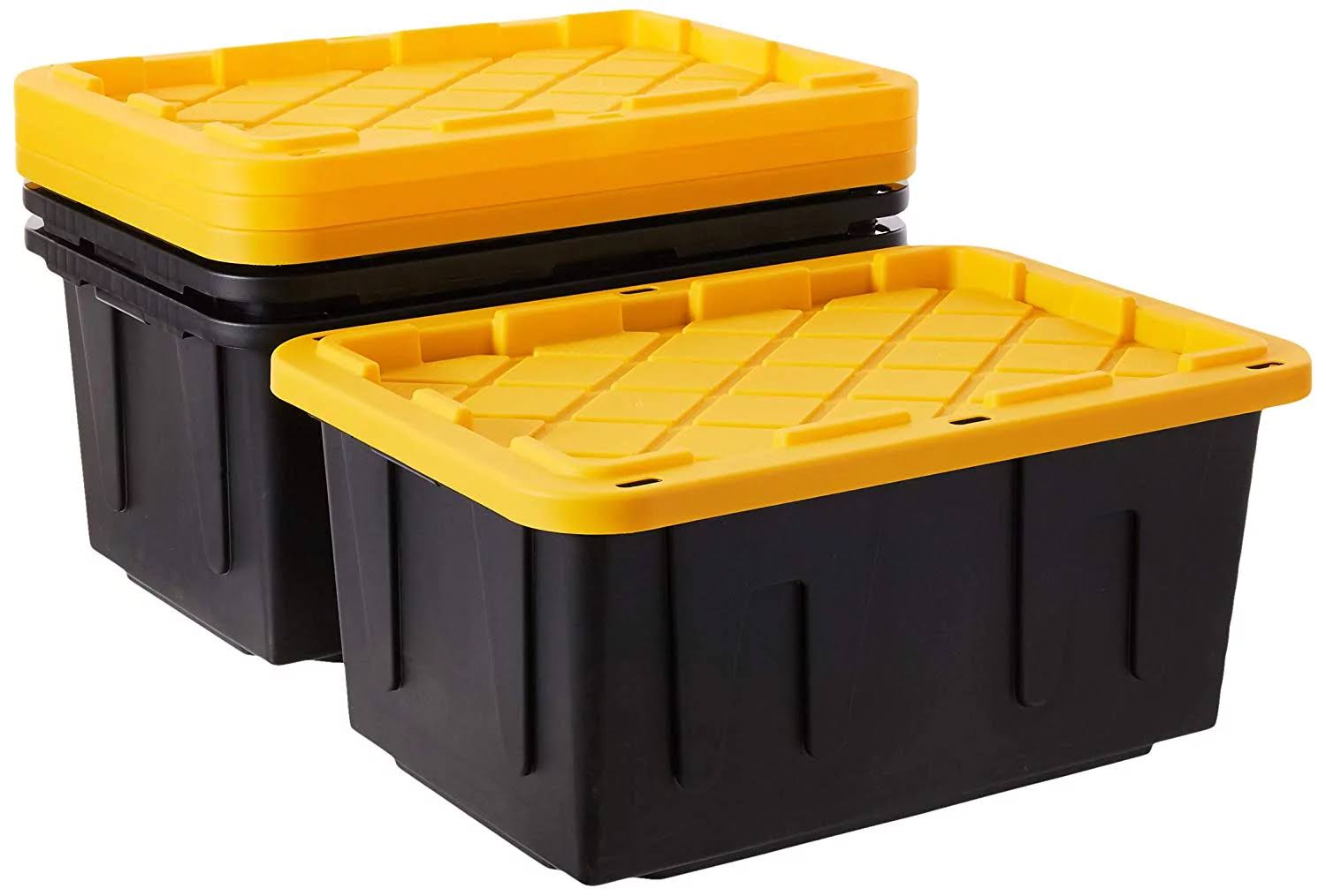 Homz 27 Gallon Durabilt Tough Plastic Storage Boxes, Black and Yellow, 2 Count