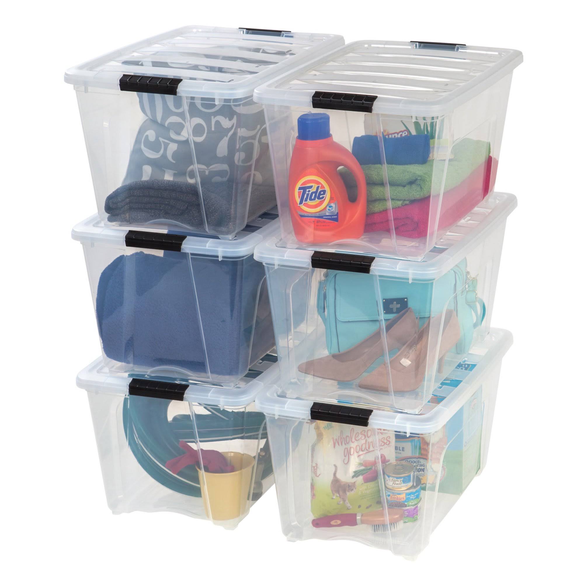 USA 54 Qt Clear Plastic Storage Box with Latches, 6 Pack