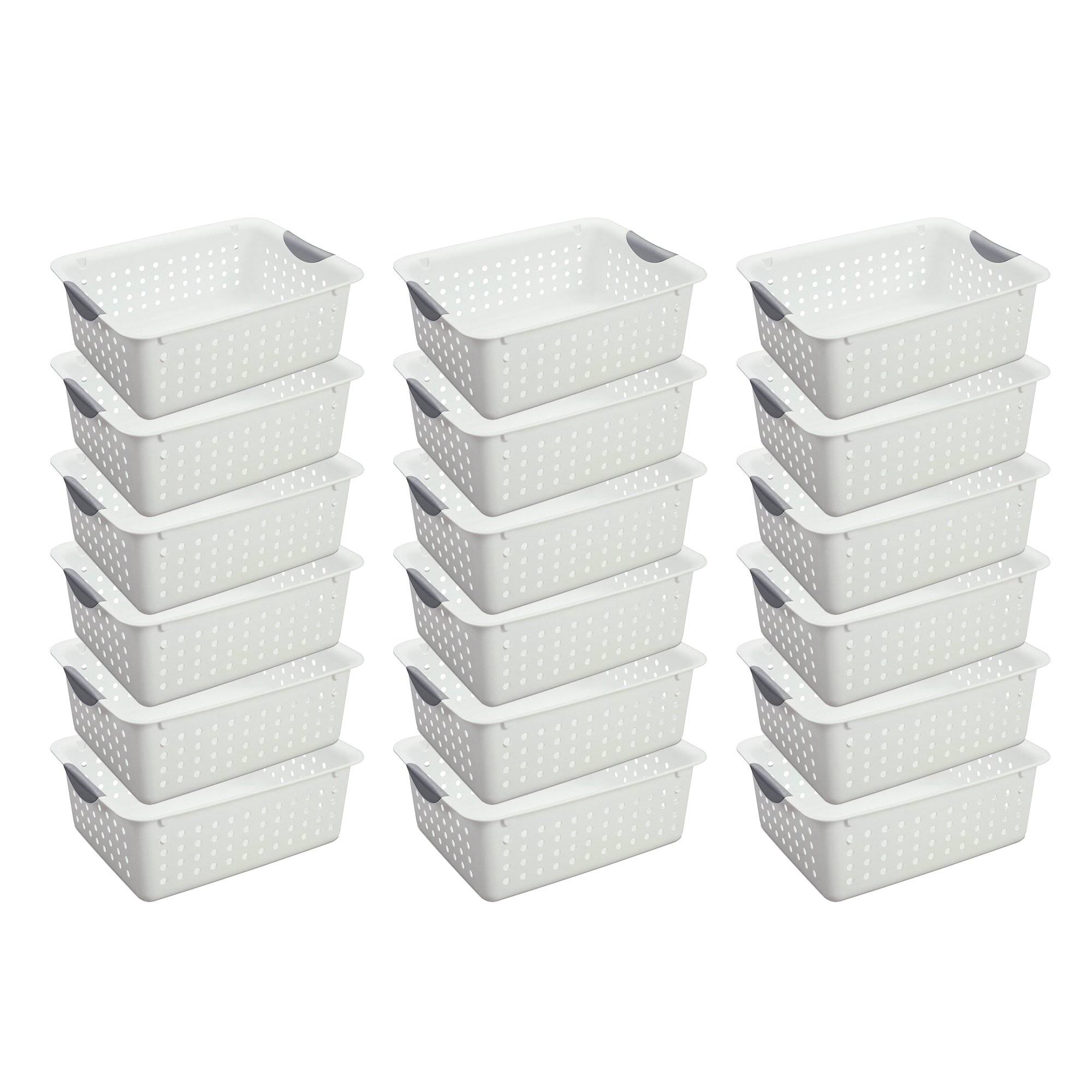 Medium Ultra Plastic Storage Organizer Basket, White, (18 Pack)
